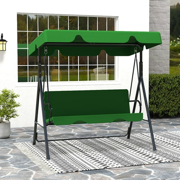Heavy Duty Outdoor Glider Swing with Canopy, Patio Garden Bench with Stand for Backyard, Porch or Lawn, Durable Adult Seat