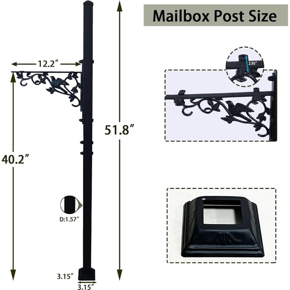 Heavy Duty Outdoor Mailbox Post Steel Stand with Concrete Mounting Hardware for Residential Use