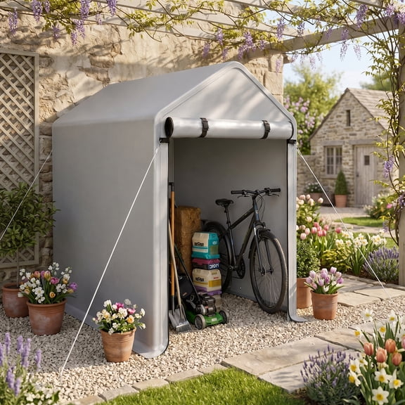 Heavy Duty Outdoor Storage Shed, All Weather UV Rain Wind Snow Resistant Tent with Roll-Up Zipper Door, Easy Assembly for Bike Garden Tools Firewood