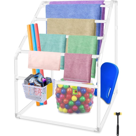 Heavy Duty Outdoor Towel Rack, 7 Tier Freestanding Poolside Pipe Towel Rack with Installation Hammer for Beaches,Swimming Pools,Bathroom