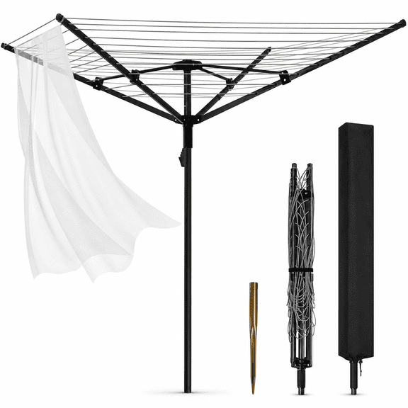 Heavy Duty Outdoor Umbrella Clothes Drying Rack, 12 Lines, Adjustable Height