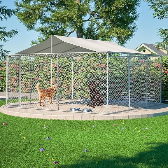 Heavy Duty Outside Dog Run Enclosure, Large Outdoor Dog Kennel with Roof,Dog Pen House Pet Playpen with Galvanized Chain Link, Lockable Door(177x 177x 91)