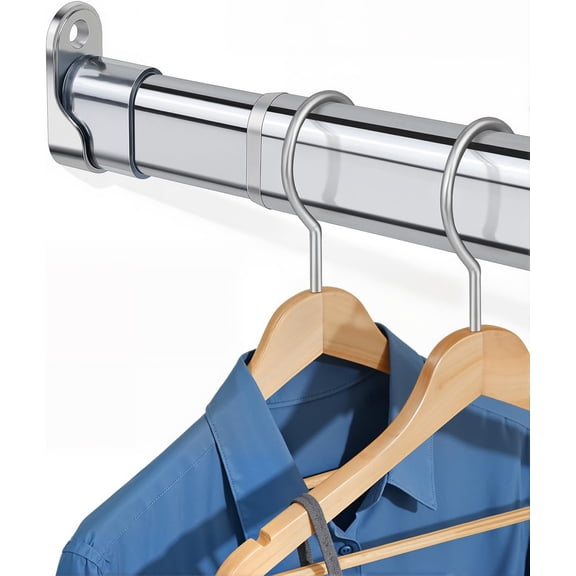 Heavy Duty Oval Closet Rod for Hanging Clothes, 29.5-51 Inch Adjustable Closet Rods, Premium Chrome