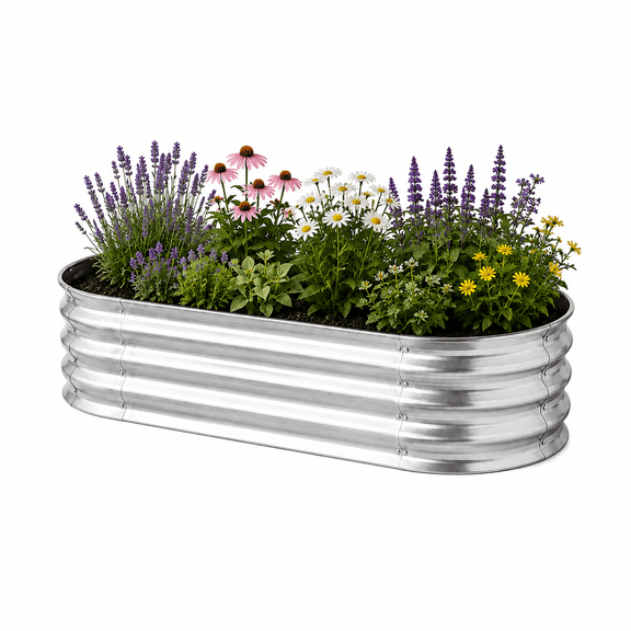 Heavy Duty Oval Galvanized Raised Garden Bed, Large Metal Planter Box for Vegetables, Herbs & Flowers, Corrosion-Resistant Outdoor Garden Bed