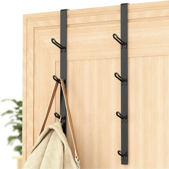 Heavy Duty Over The Door Hooks, Space-Saving Vertical Door Hanger for Towels, Coats, and Accessories 2 PCS, Matte Black