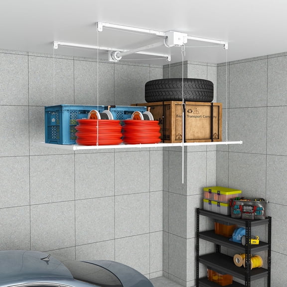 Heavy-Duty Overhead Garage Storage Rack 3x6 FT, 370LBS Capacity for 10-12 FT High Ceilings, All-Steel Construction with Safety Lock