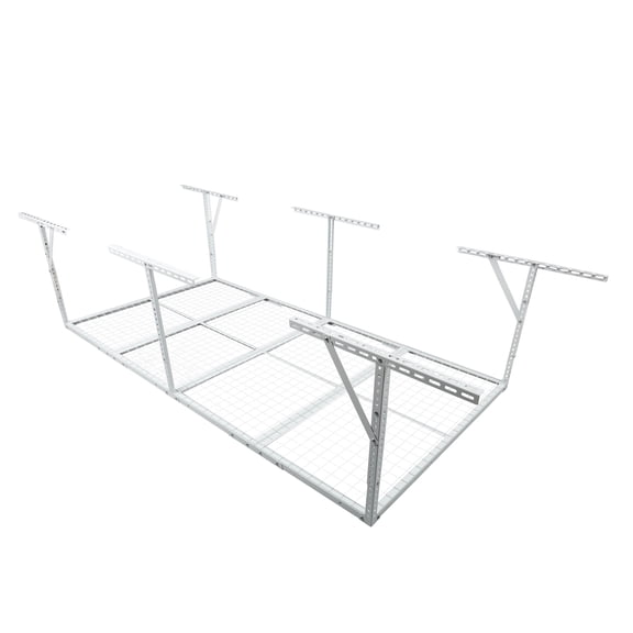 Heavy Duty Overhead Garage Storage Rack 3x8FT, 600 lb Capacity Adjustable Ceiling Drop-Down 22-40, White Steel for Garage Organization