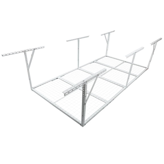Heavy-Duty Overhead Garage Storage Rack 3x8FT, 600 lb Capacity Ceiling Storage with Adjustable Drop-Down 22-40 Inch for Wood Studs, White Steel Garage Shelving for Seasonal Items