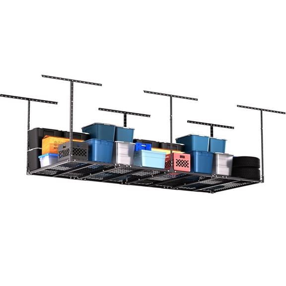 Heavy Duty Overhead Garage Storage Rack, Adjustable 3 x 8 ft Ceiling Mounted Shelf with 600 lbs Capacity for Garage Storage