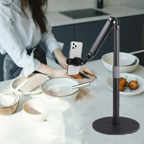 Heavy Duty Overhead Phone Stand for Desk Video Recording for Holder, with Extension Arm, 360 Swivel, for Filming, Meeting, Cooking, Painting and Crafting