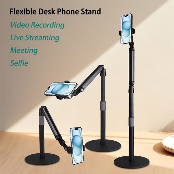 Heavy Duty Overhead Phone Stand for Desk Video Rrding for Holder, with Extension Arm, 360 Swivel, for Filming, Meeting, Cooking, Painting and Crafting