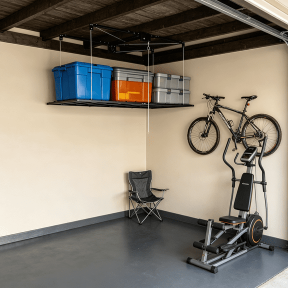 Heavy Duty Overhead Storage Rack 3x6 FT, Garage Ceiling Mounted Steel Organizer with 370 LBS Capacity, Black Lift Storage System with Safety Lock for Tools, Equipment and Storage Bins