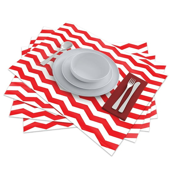 Heavy Duty Oversized Plastic Disposable/Resposable Placemats Red Chevron