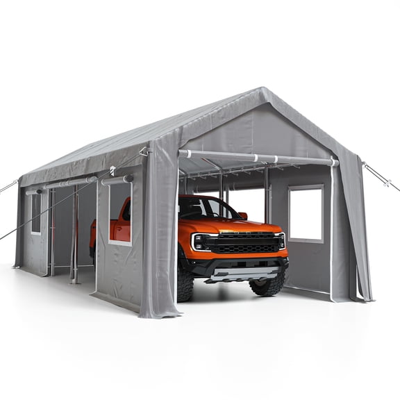 Heavy Duty PE Carport Canopy Cover Only, 200GSM Portable Garage Replacement Tarp with Front & Rear Doors.