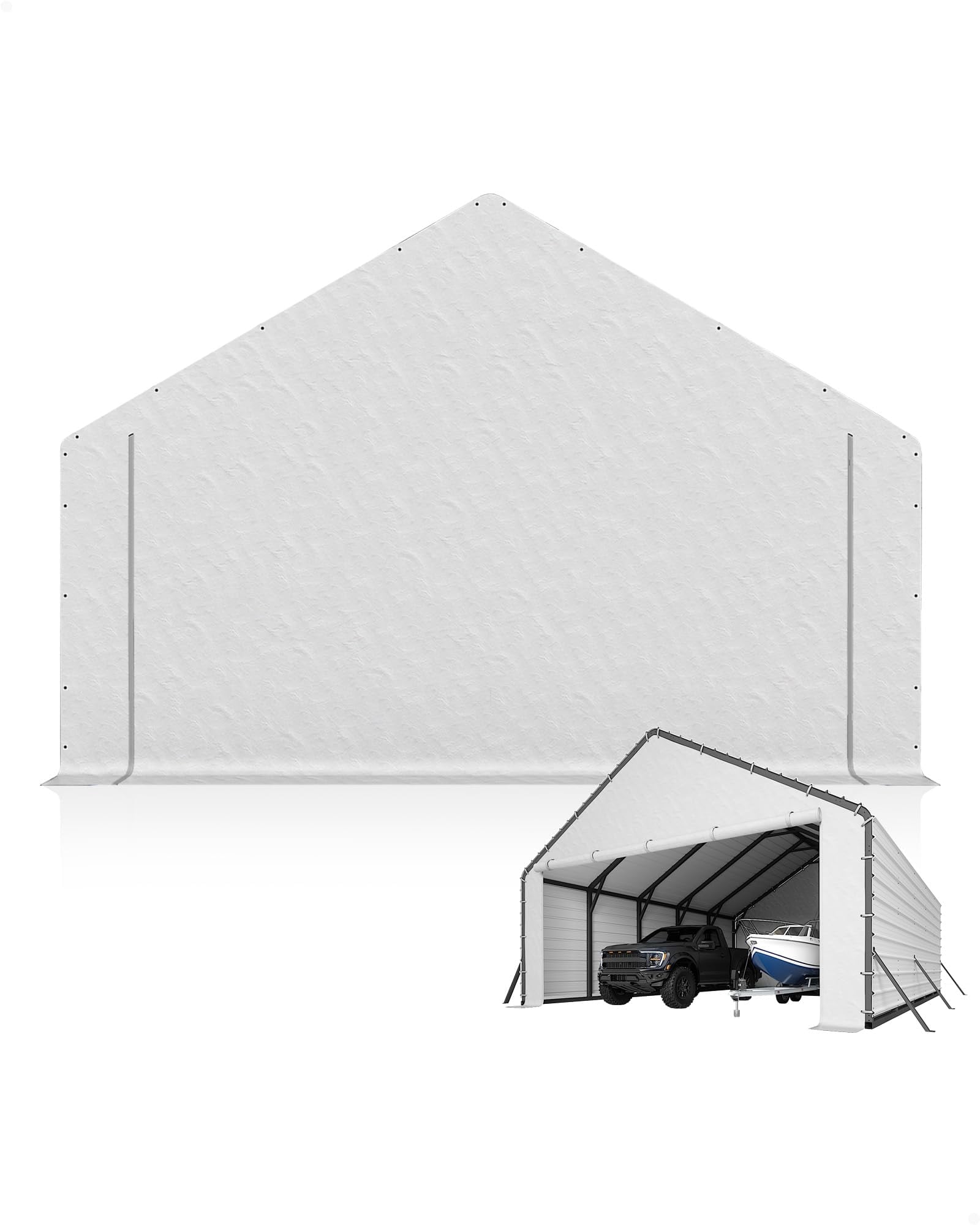 Heavy-Duty PE Enclosure Kit (2-Pack) for Metal Carport - 220gsm Roll-Up Zipper Door Panels for 20x25, 20x20 ft, with Ball Bungees, White
