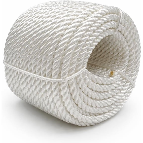 Heavy Duty PP/Polyester/Nylon Rope, Weather-Resistant & Waterproof Rope for Pool, Marine, Camping, Household Use, Construction & Rigging Applications (White, 1/4in X 98FT)