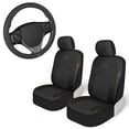 thumbnail image 1 of Heavy Duty PU Leather/Mesh Hybrid Car Seat Covers - Steering Wheel Cover and 2 Front Seat Covers for Car/Truck/SUV - Black, 1 of 7