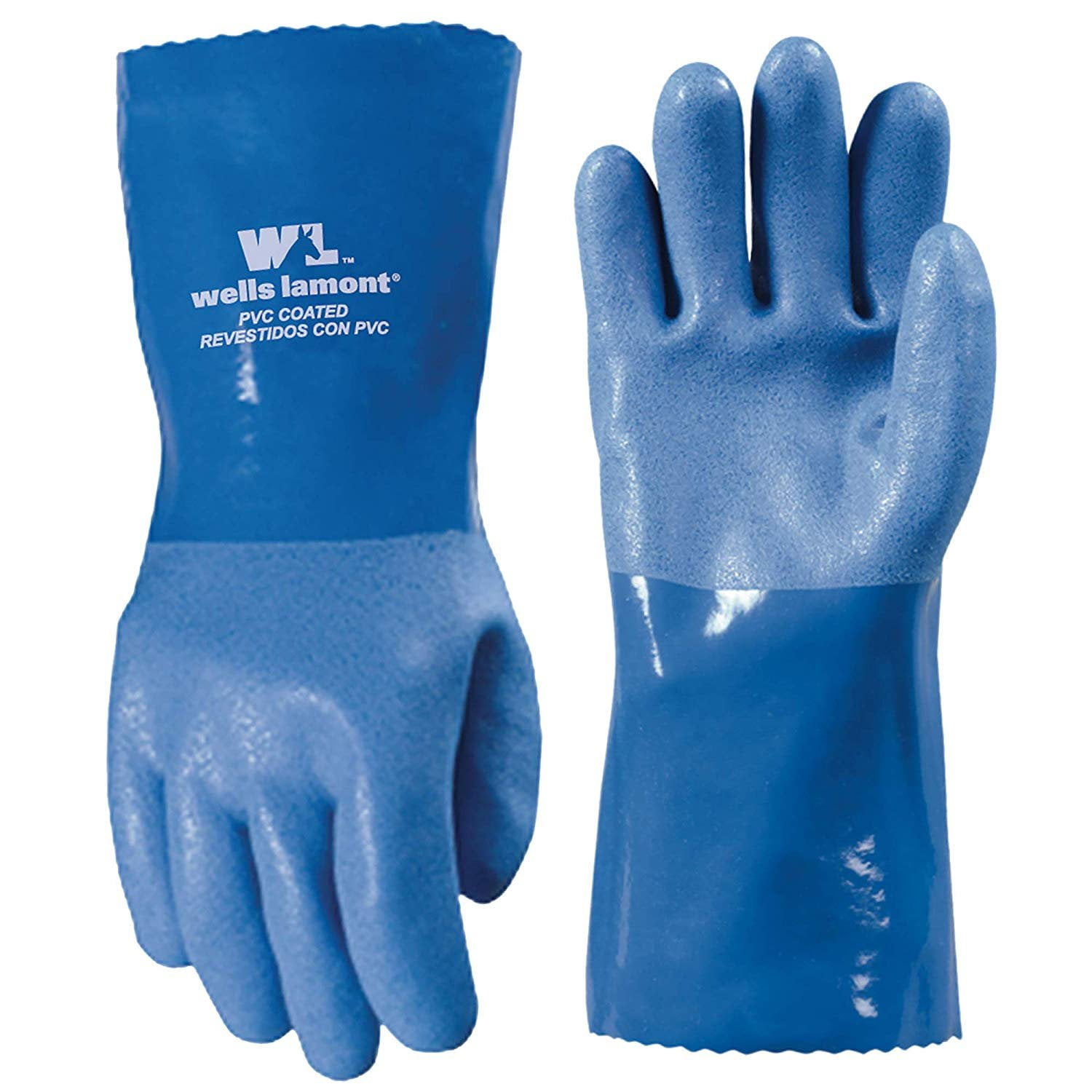 Men's Coated Grip Work Gloves with Latex Coating, Medium (Wells Lamont  524), Black On Blue