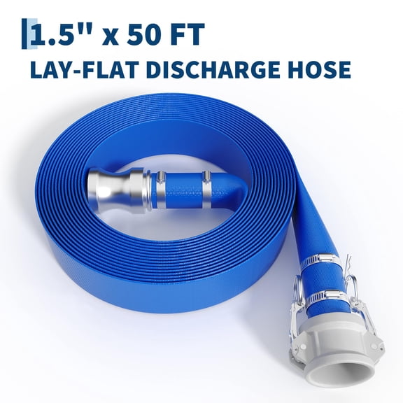 Heavy Duty PVC Pool Backwash Hose – Kink-Resistant, Lay Flat Water Discharge Pipe with Aluminum Camlock Quick Connect Fittings, 87 PSI, Perfect for Pool Cleaning, Irrigation, Maintenance, 1.5"50ft