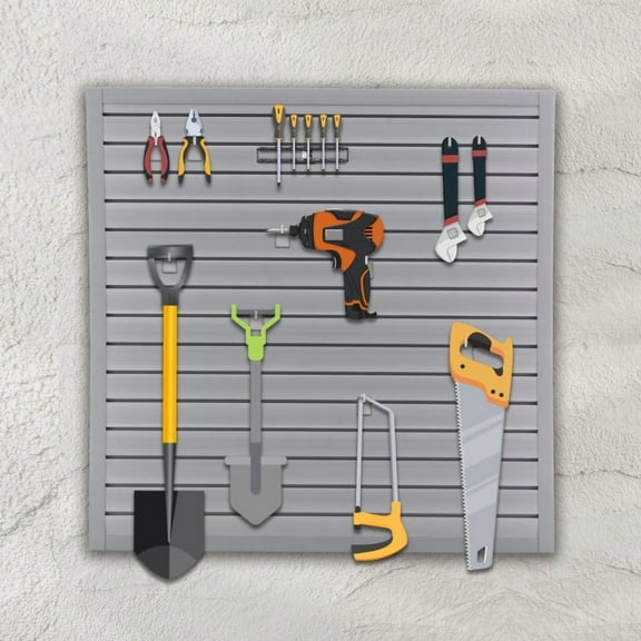 Heavy Duty PVC Slatwall Garage Organizer, 8ft x 4ft Section with 10 Panels, Industrial Strength Storage, Charcoal Dark Grey Color, Wall Mounted Tool Rack System