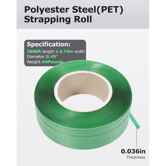 Heavy Duty Packaging Green Strapping Banding Rolls Use with Strapping Cart, Industrial Grade 1500 LBS Break Strength