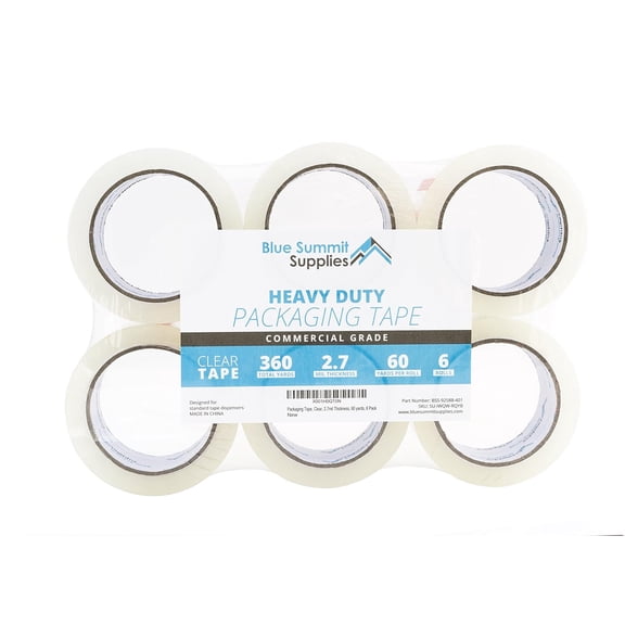 Heavy Duty Packaging Tape, Clear Packing Tape Designed for Moving Boxes, Shipping, Office, and Storage, Commercial Grade 2.7mil Thickness, 60 Yards Length, 360 Total Yards
