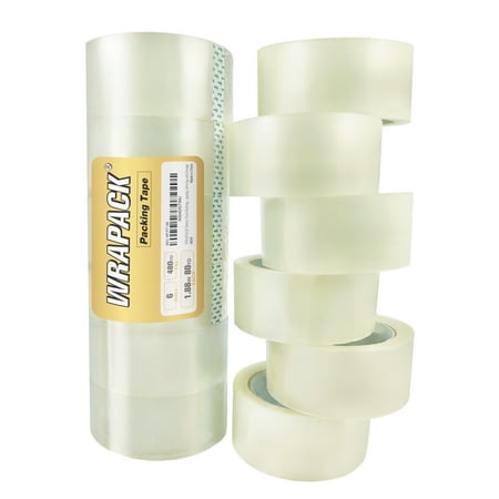 Heavy-Duty Packing Tape, 6 Rolls, 1.88 Inches Wide x 80 Yards Each – Strong Adhesive, Clear Packaging Tape for Shipping, Moving, and Storage