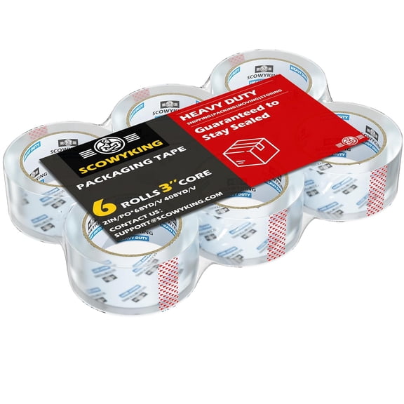 Heavy Duty Packing Tape 6 Rolls, Total 408Y, Clear, 2.7 mil, 2 inch x 68 Yards,Ultra Strong,Packaging Refills for Shipping Moving Sealing