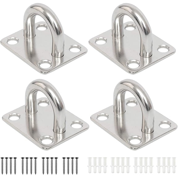 Heavy Duty Pad Eye Plate Staple Ring Hook Loop U-Shaped Sail Shade Hardware - Wall Ceiling Hammock Hooks Hanger for Swing Suspension - Stainless Steel