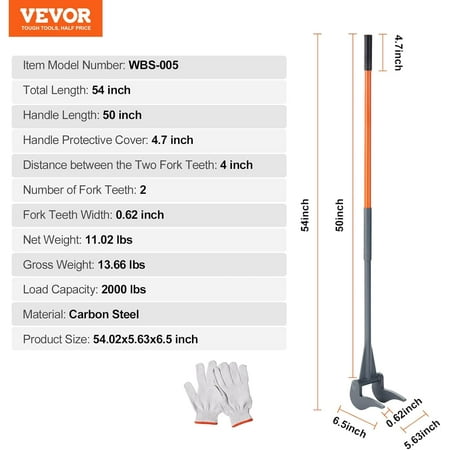 Heavy Duty Pallet Buster, 50'' Carbon Steel Handle Wrecking Pry , 2000 lbs Weight Capacity