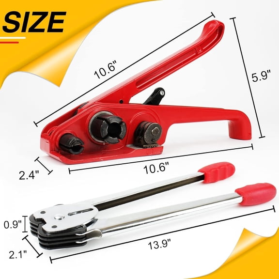 Heavy Duty Pallet Packaging Strapping Tool, Banding Strapping Kit, Strapping Tensioner Tool, Sealing Tool, 1/2" x 320' Polyester (PET) Strapping Roll, 100 pcs Open Metal Clips for Packing