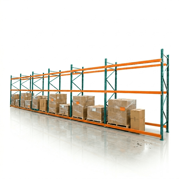 Heavy Duty Pallet Racking System, 6-Section Warehouse Storage Rack, 48FT L x 42in W x 10FT H, 15-Gauge Galvanized Steel Industrial Shelving Unit for Garage & Retail, Orange and Teal