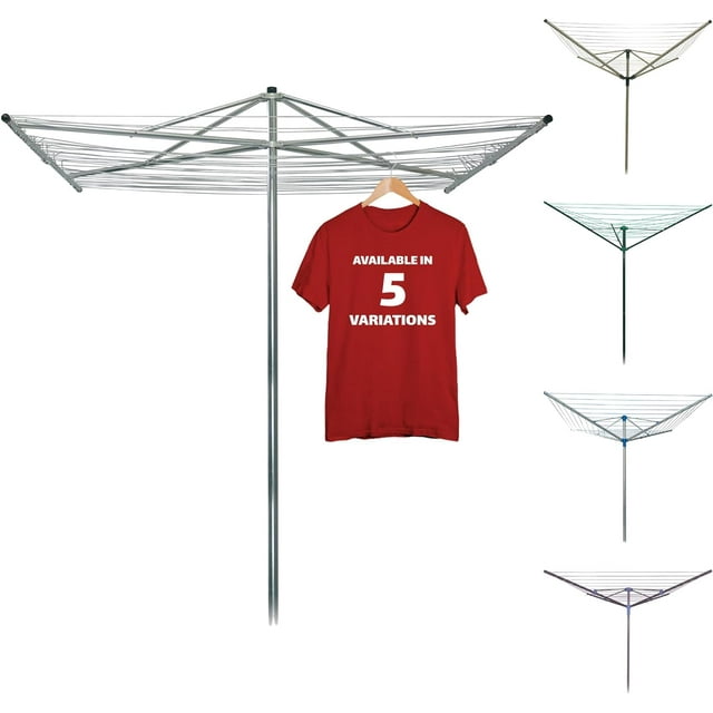 Heavy Duty Parallel Rotary Outdoor Drying Rack 184 Feet Umbrella Clothesline Dryer, Aluminum
