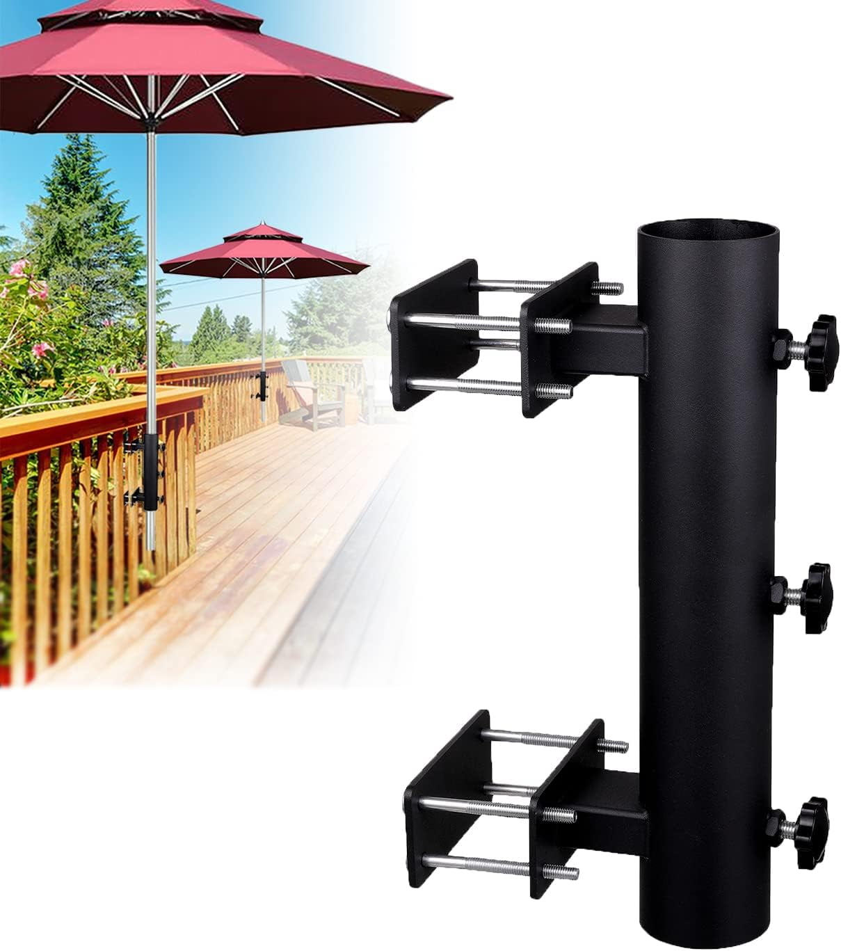 Heavy Duty Parasol Holder Patio Umbrella Stand Mount Umbrella Stand Bench Buddy Umbrella Holder Fixed Clip Umbrella Clamp for Deck,Railings,Beach Courtyard Balcony,Boats,Tailgates