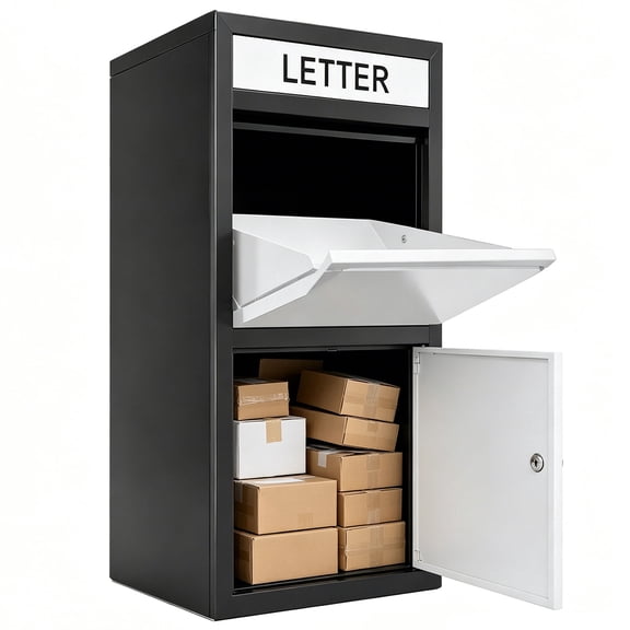 Heavy Duty Parcel Drop Box for Outside, 40"x15"x18" Galvanized Steel Package Delivery Box with Coded Lock, Anti-Theft Outdoor Porch Mailbox, White & Black
