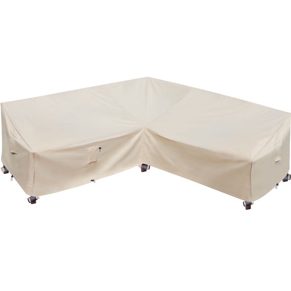 Flexiyard Heavy Duty Outdoor Furniture Cover, 100"X100" Waterproof 600D Patio Sectional Cover (Natural Beige,V-Shaped-100 x100)