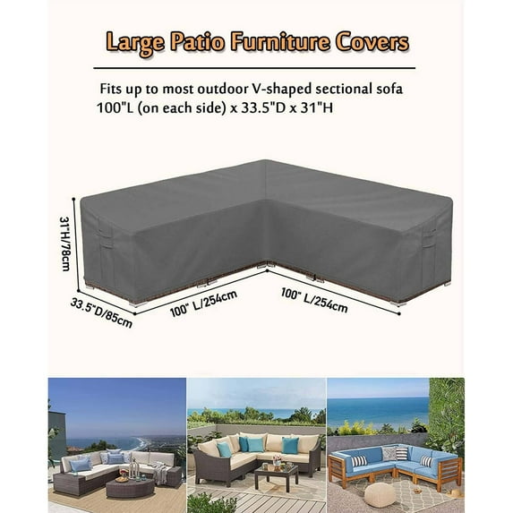 Heavy Duty Patio Sectional Sofa Cover Outdoor Furniture Cover Waterproof Grey V-100"*33.5"*31"