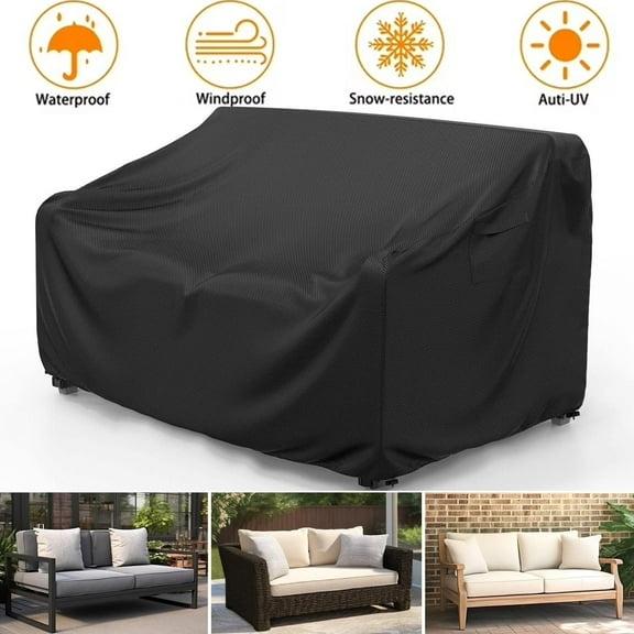 Heavy Duty Patio Sofa Cover Waterproof, 3-Seater Outdoor Sofa Loveseat Cover, Outdoor Patio Furniture Cover with Air Vent and Handles, 64" L×34" D×30" H, Black