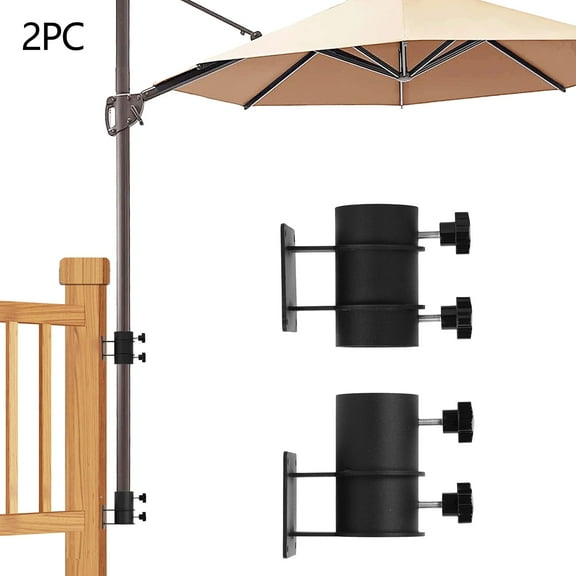 Heavy Duty Patio Umbrella Holder,Stainless Steel Offset Umbrella Stand,Deck Umbrella Mount Bracket for Outdoor Railing Post,Fences,Balcony(Fit Max OD 2") ,2 Pack,Black