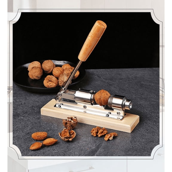 Heavy Duty Nut Cracker Tool Stainless Steel Nutcracker Manual Mechanical Pecan Nut Walnut Desktop Wood Base Handle for Home