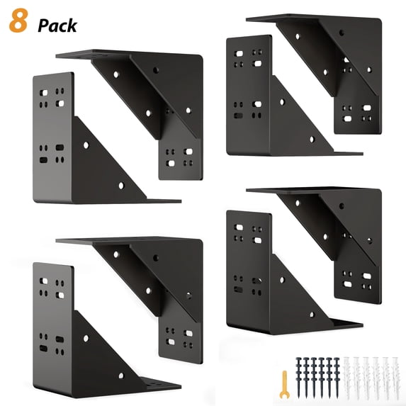 Heavy-Duty Pergola Corner Bracket Set (8 Pack), Black Powder-Coated Steel Pergola Hardware Kit for Outdoor Wood Beams, Gazebo, Pavilion, Deck