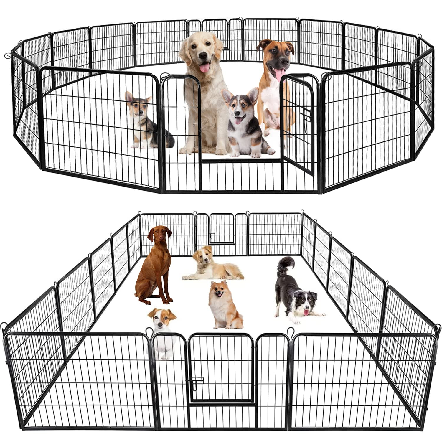 Heavy Duty Pet Playpen 16 Panels 24" Folding Metal Dog Exercise Pen Extra Large Indoor Outdoor Dog Fence with Door Dog Crate Cage Kennel Pet Enclosure for Small-Large Animal