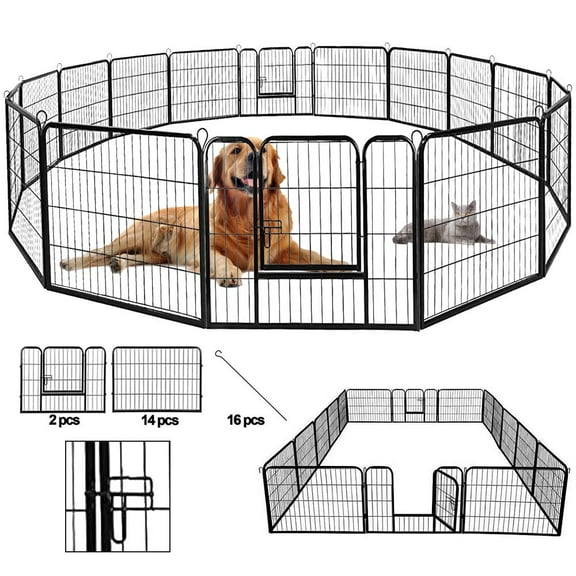 Heavy Duty Pet Playpen 16 Panels 32" Folding Metal Dog Exercise Pen Extra Large Indoor Outdoor Dog Fence with Door Dog Crate Cage Kennel Pet Enclosure for Small-Large Animal