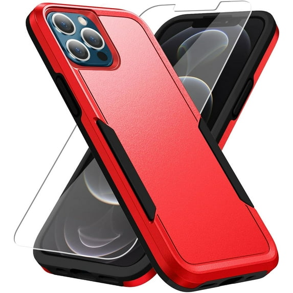 Heavy Duty Phone Case Designed for Apple iPhone 11 Pro Case with 1Pc Tempered Glass Screen Protector, Shockproof Dropproof Anti-Scratch Phone Case Cover for Apple iPhone 11 Pro,Red