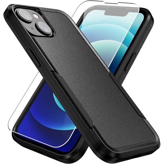 Entronix 2-in-1 Rugged Case Compatible with iPhone 15 Plus with Screen Protector, Black