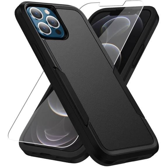 Entronix 2-in-1 Rugged Case Compatible with iPhone 15 Pro with Screen Protector, Black