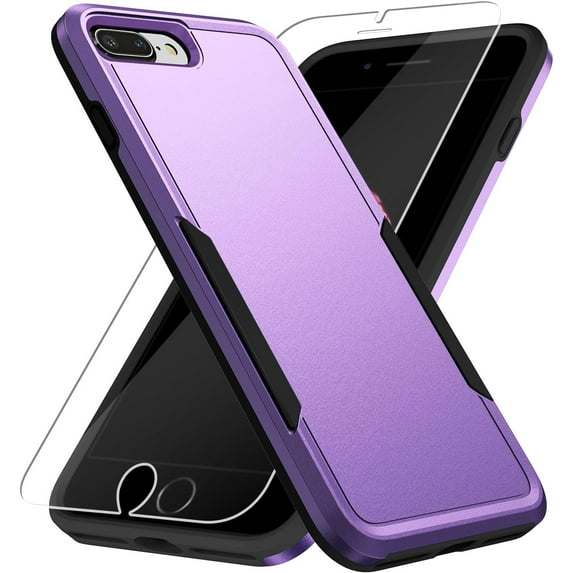 Heavy Duty Phone Case Designed for Apple iPhone 8 Plus,7 Plus Case with 1Pc Tempered Glass Screen Protector, Shockproof Dropproof Anti-Scratch Phone Case Cover for Apple iPhone 8 Plus,7 Plus,Purple