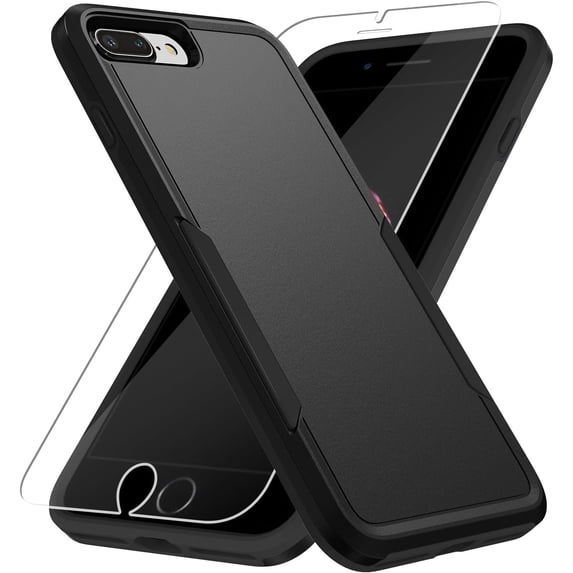 Heavy Duty Phone Case Designed for Apple iPhone 8 Plus,7 Plus Case with 1Pc Tempered Glass Screen Protector, Shockproof Dropproof Anti-Scratch Phone Case Cover for Apple iPhone 8 Plus,7 Plus,Black