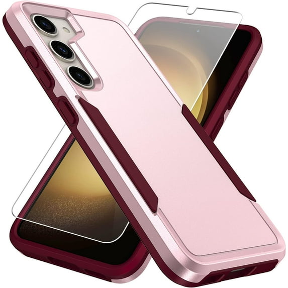 Heavy Duty Phone Case Designed for Samsung Galaxy A14 Case with 1Pc Tempered Glass Screen Protector, Shockproof Dropproof Anti-Scratch Phone Case Cover for Samsung Galaxy A14,Pink