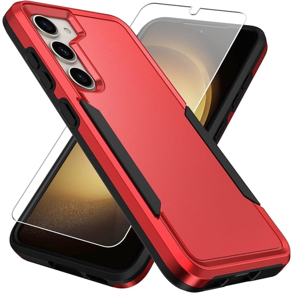 Heavy Duty Phone Case Designed for Samsung Galaxy A25 Case with 1Pc Tempered Glass Screen Protector, Shockproof Dropproof Anti-Scratch Phone Case Cover for Samsung Galaxy A25,Red